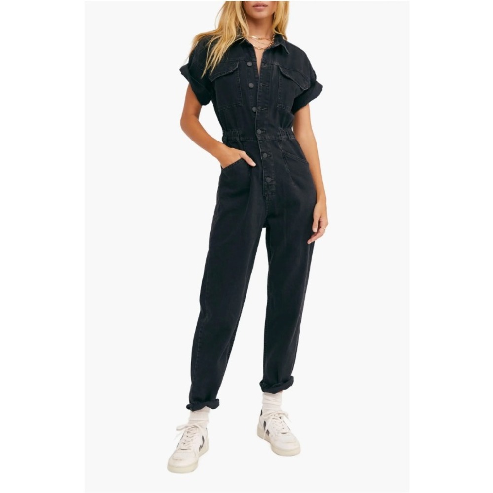 We The Free Denim Jumpsuit Women Medium Black Free People Marci Coverall Utility